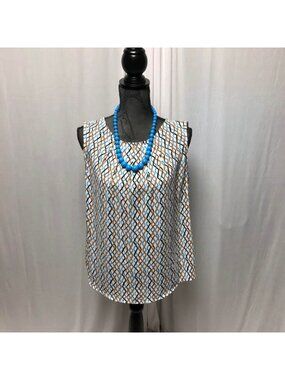 Worthington Top Womens Size Large Brown Blue Sleeveless Blouse Layering Office